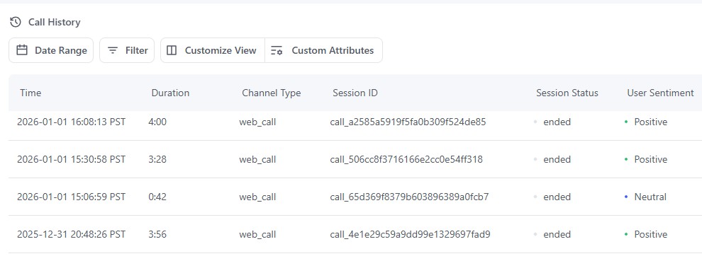 AI call history dashboard